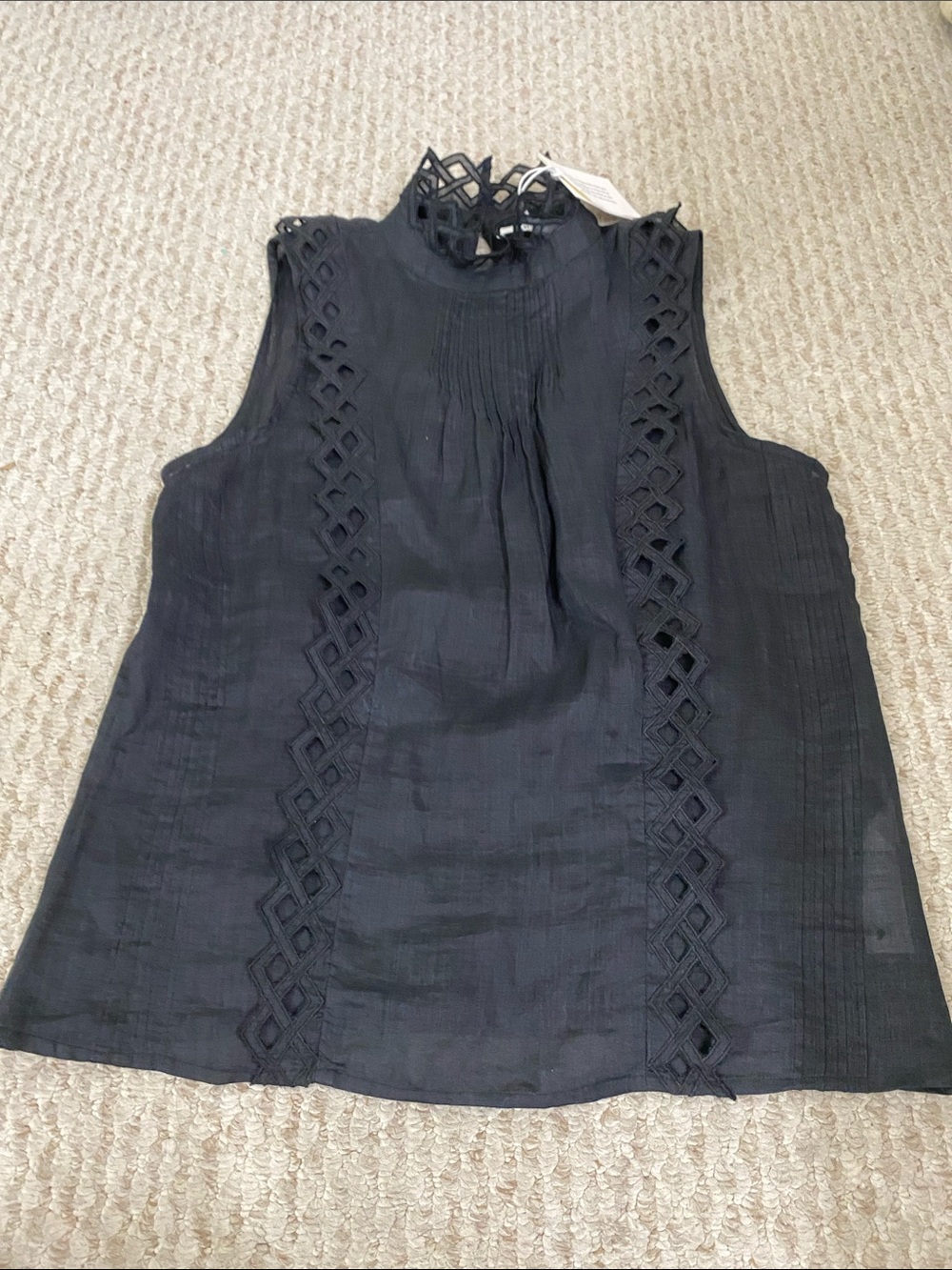 Frame embroidered high neck sleeveless top